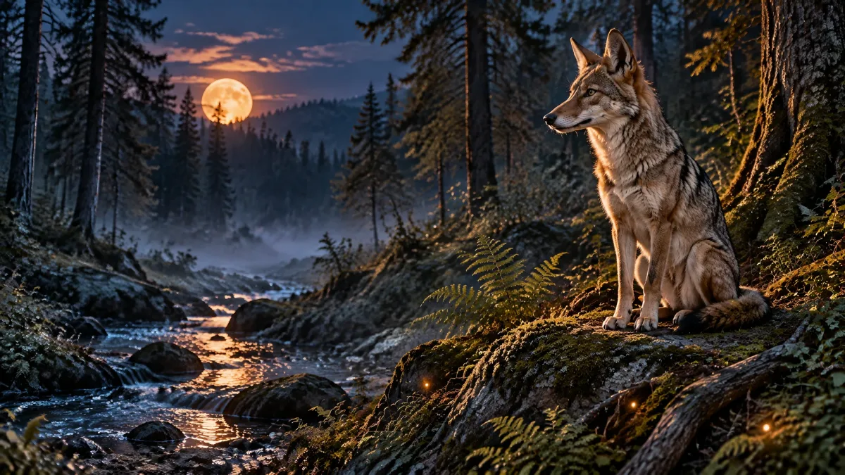 Jackal on a log looking into the distance
