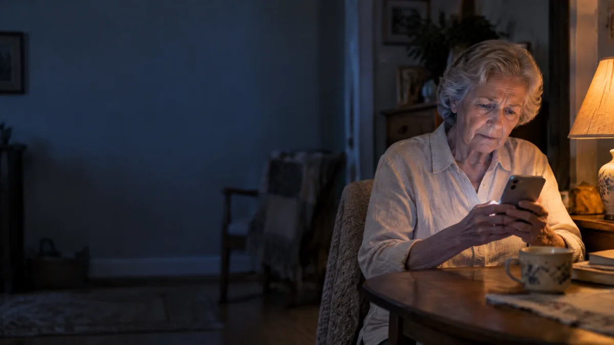 Elderly lady struggling with technology